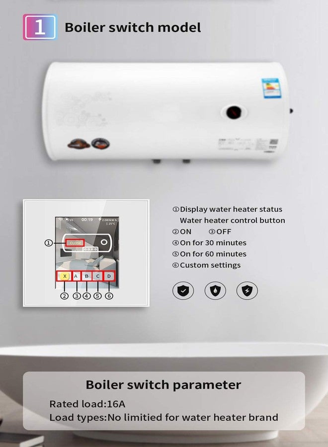Protium Intelligent Color LCD Touch Smart Geyser Switch 16A max (Not suitable for AC) Smart Living app, Compatible with Alexa, Google Home (White) - Image 3